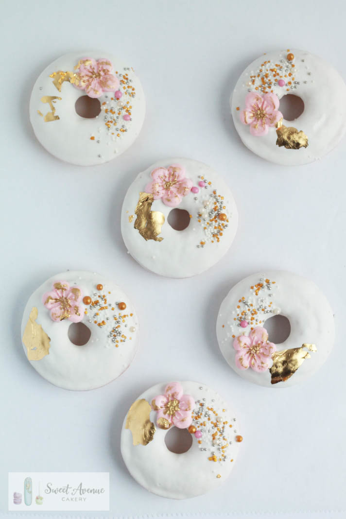 white, blush and gold vintage wedding donuts
