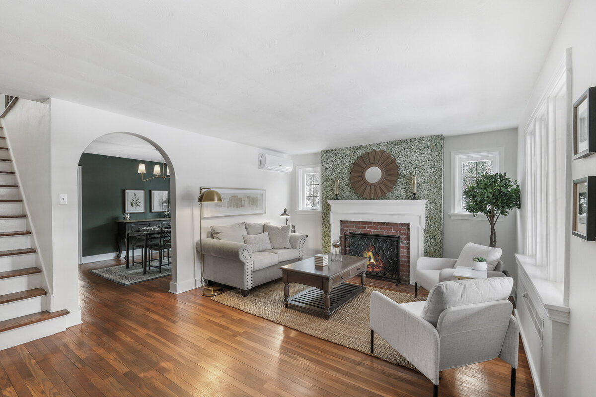 Professionally staged living room designed to maximize home value and buyer appeal