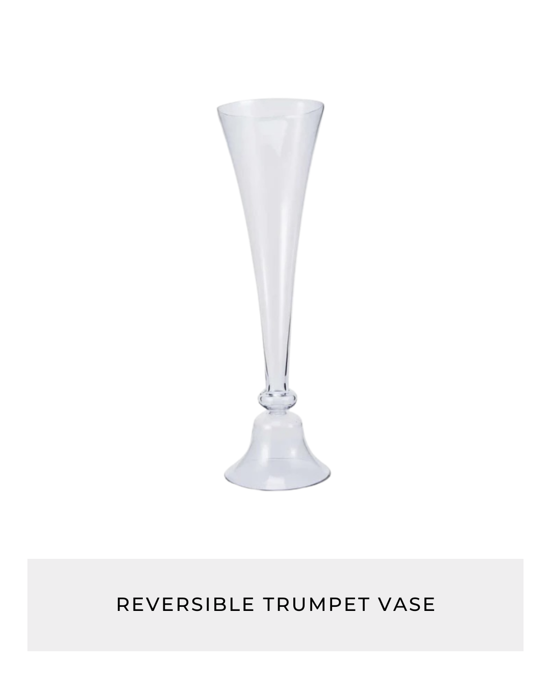 Reversible glass trumpet vase rental for Fort Worth events by Kendra’s Events