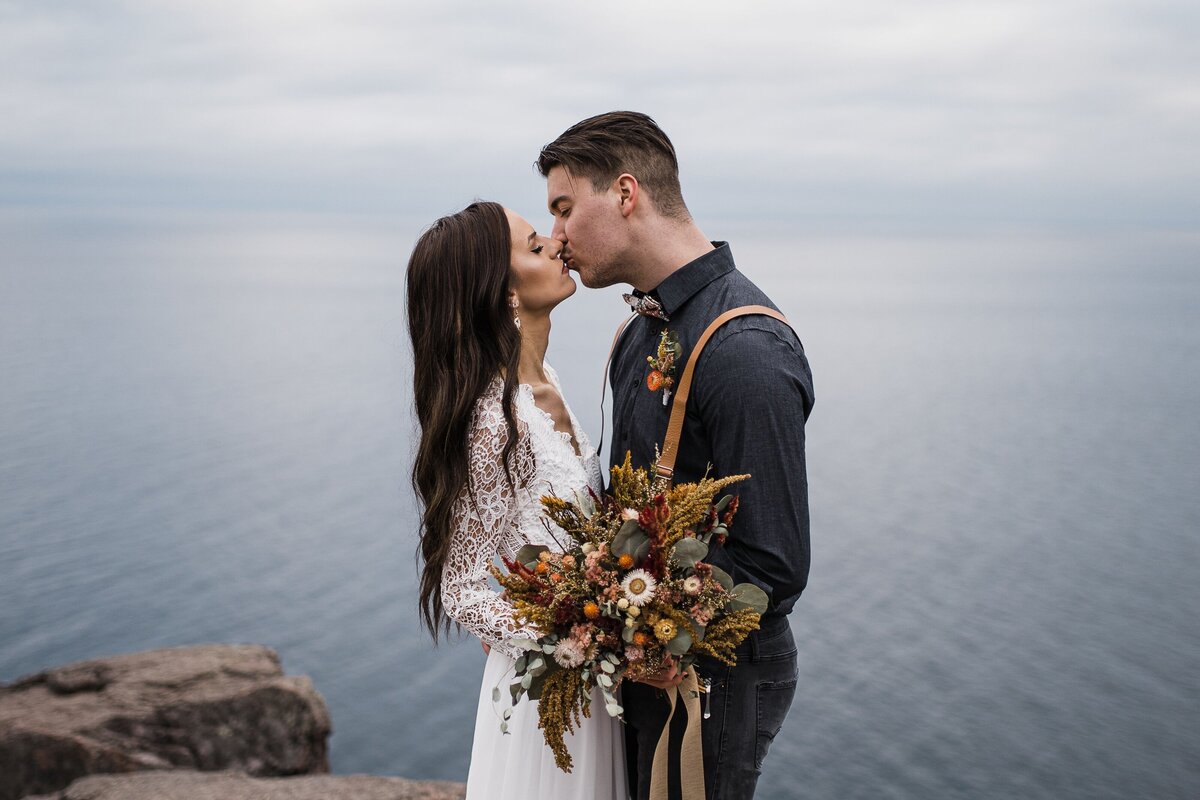 Couple eloping at Lake Superior