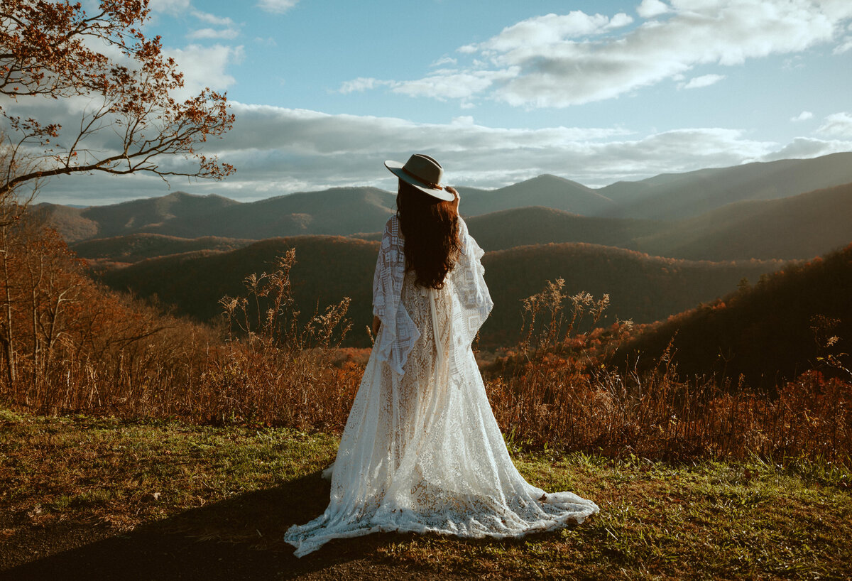 bride in asheville north carolina eloping on the blue ridge parkway