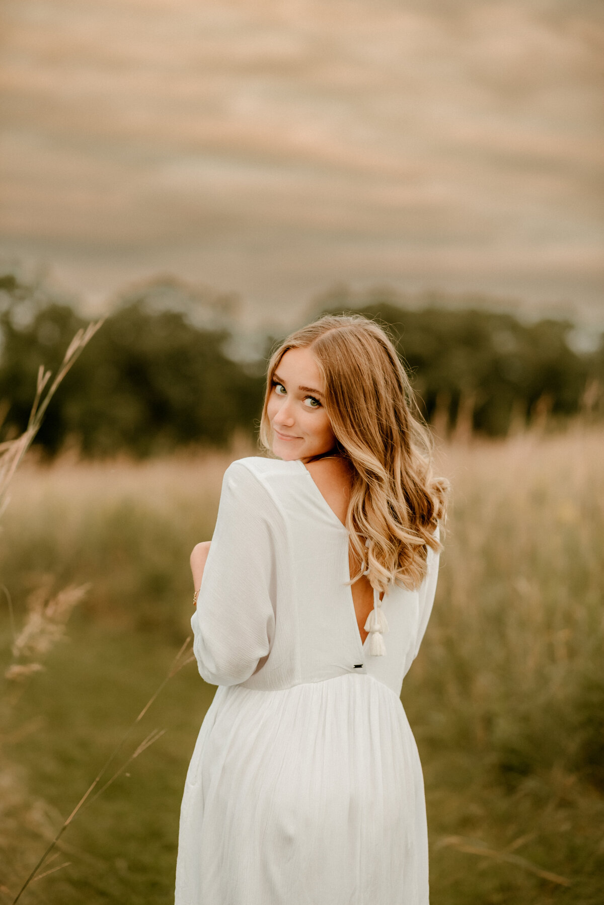 Senior photo of graduate leaning against rustic stone wall with trees in background, photographed at Afton State Park.