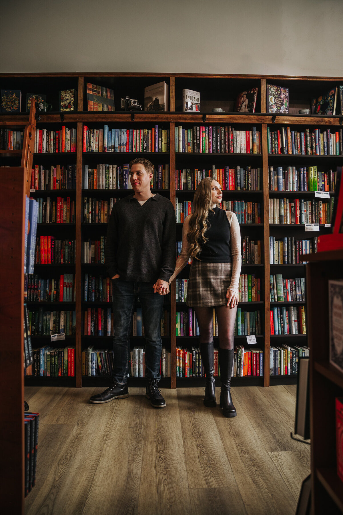 Cozy Bookstore Engagement Photos | Indiana Couples Photography