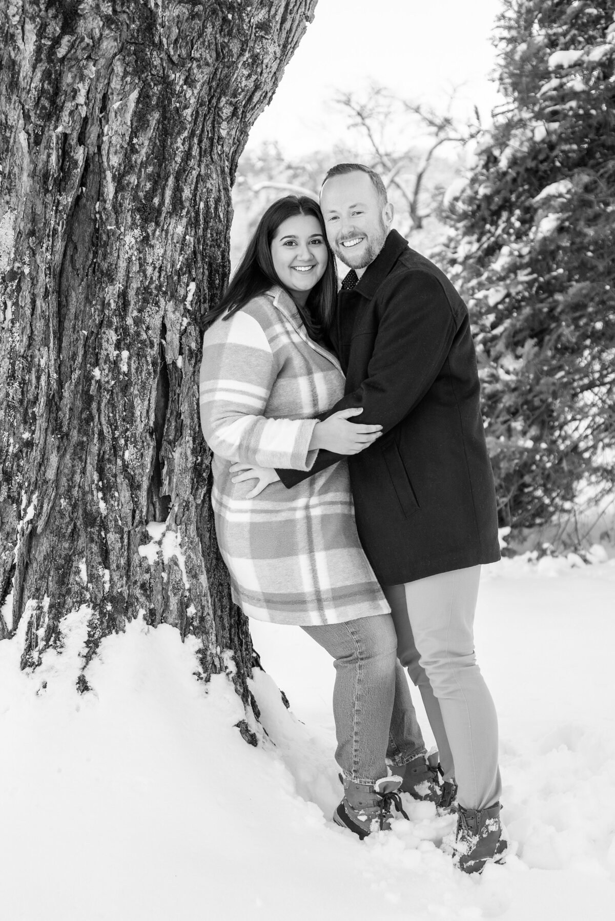 Engaged couple in the snow