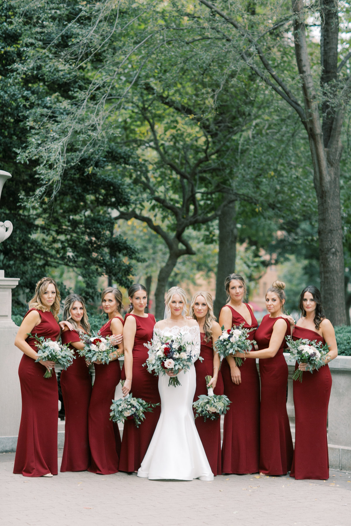 bride and bridesmaids standing together during bridal formals