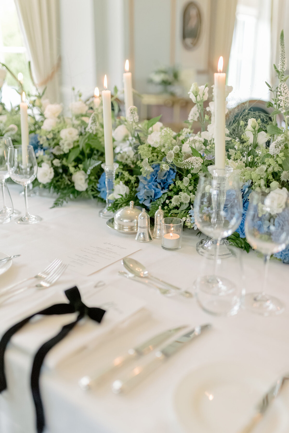 Wedding flowers by Wild Burnett at Gleneagles on an intimate black tie wedding day. Image by luxury wedding photographer, Jill Cherry Porter.