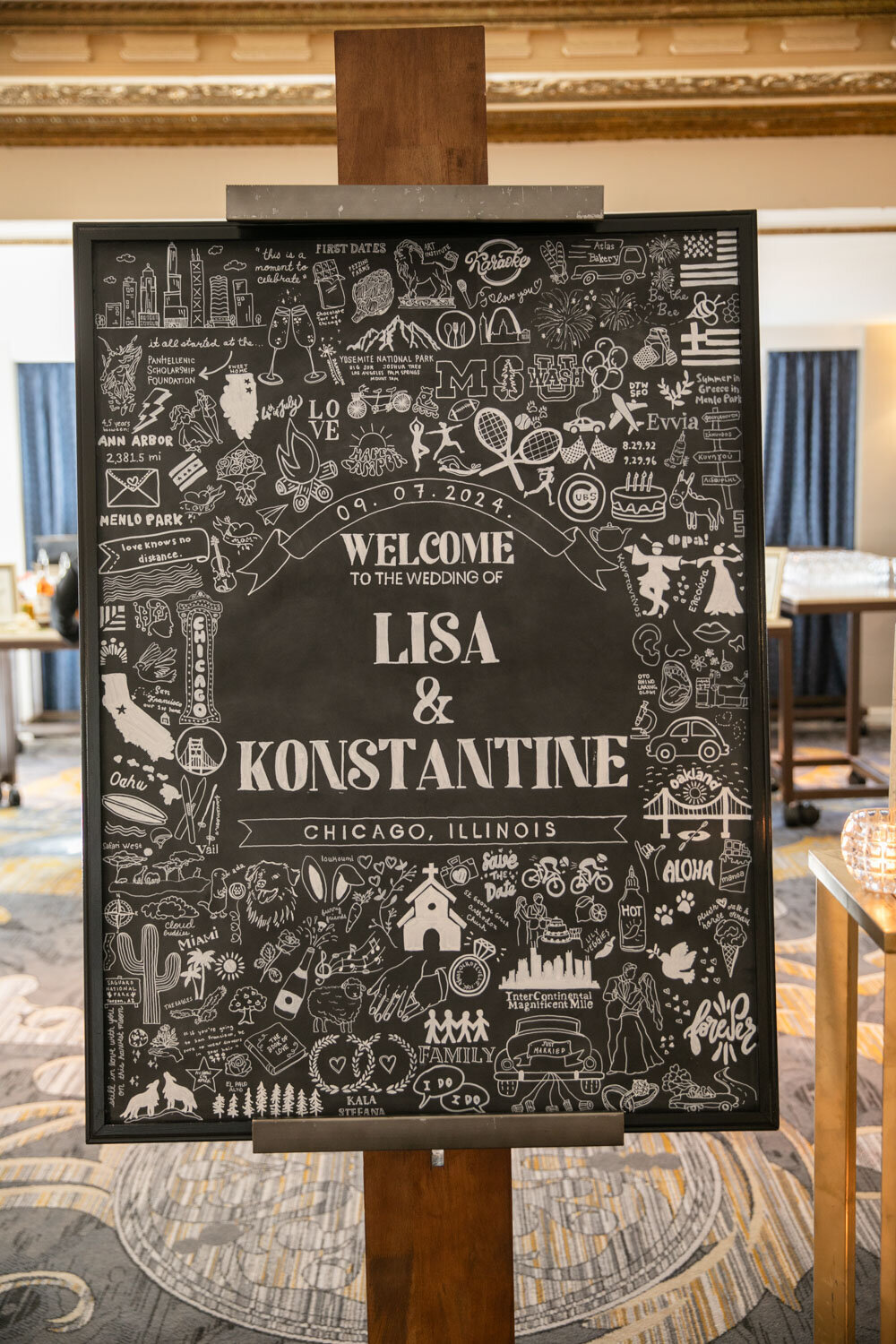 A welcome sign for lisa and konstantine in chicago illinois