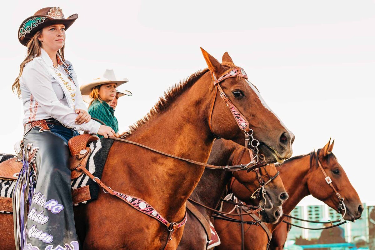 Cowgirl sitting on horse at Montana rodeo