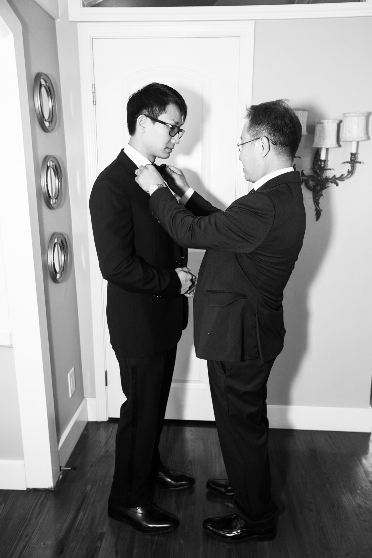 Groom-and-Father-Getting-Ready-Tate-House-Black-and-White