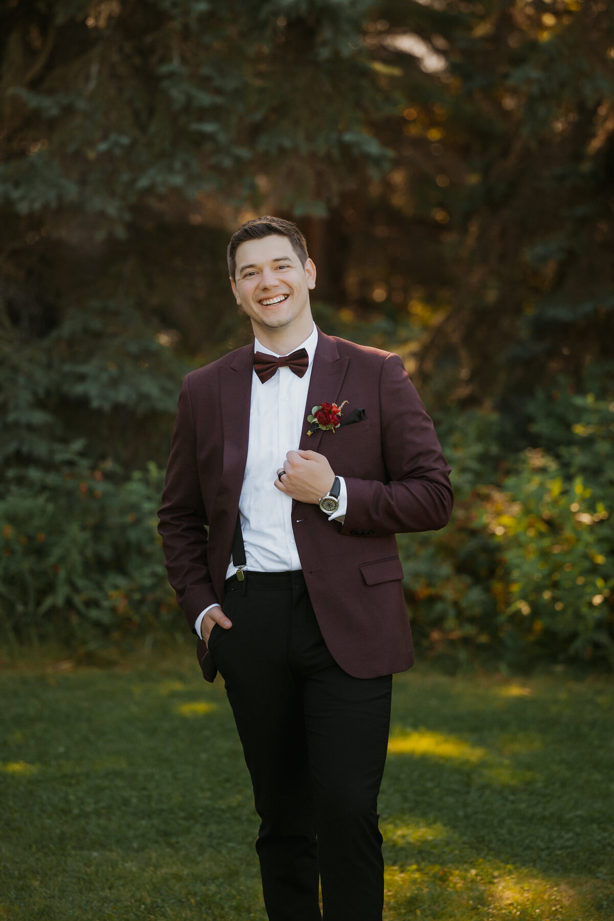 Groom portrait at Alberta wedding
