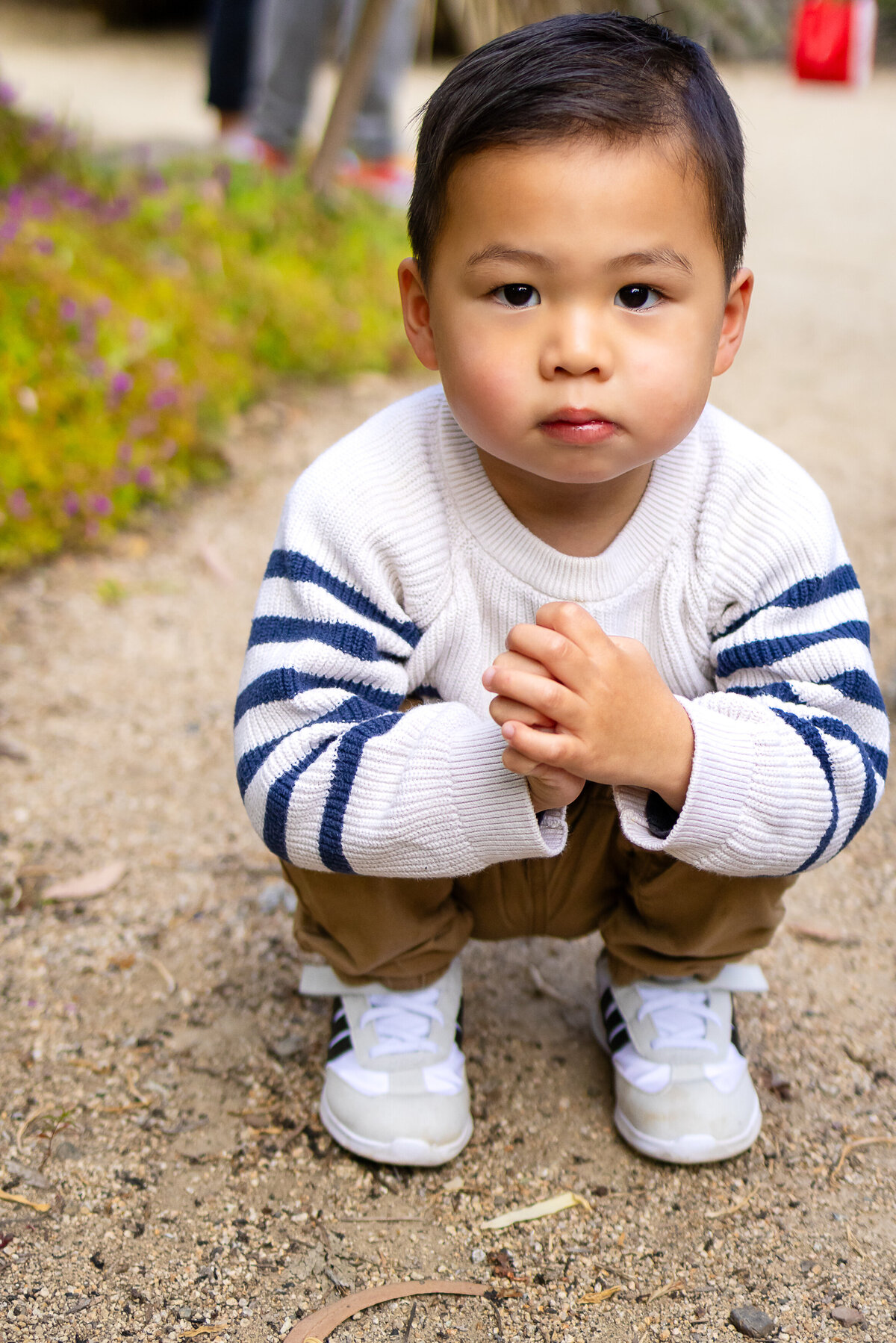 two year old toddler son portrait during a playful family photo session  – Ellobelle Photography, lifestyle family photographer on the San Francisco Peninsula Stanford cactus garden Arizona Garden palo Alto