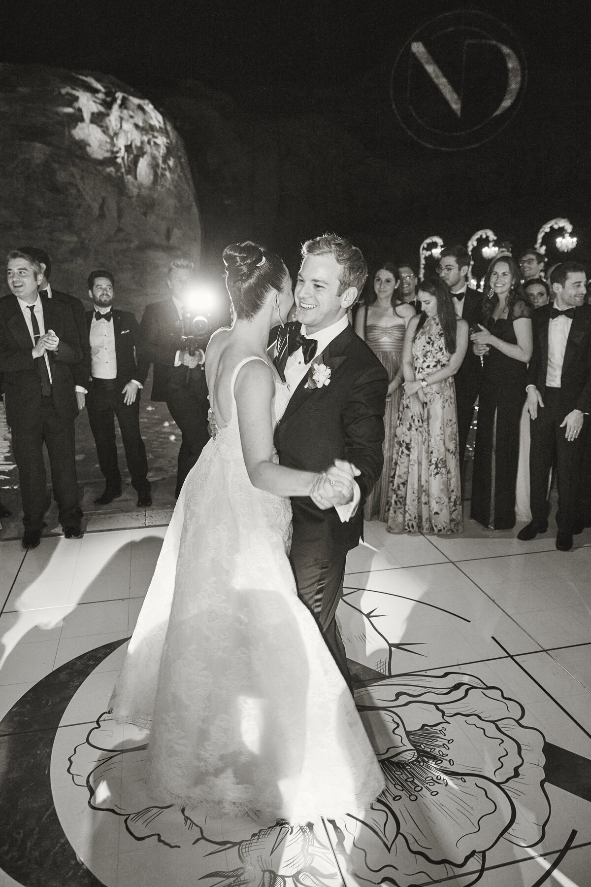 First dance for a newly wed couple dancing on their monogram at Amangiri Utah