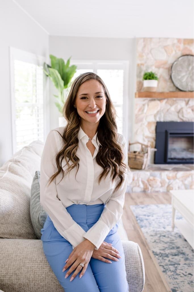 Charlene’s cozy sofa image, ideal for personal branding photoshoots focused on home decor and relaxed living.