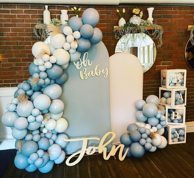baby shower balloon installation light blue