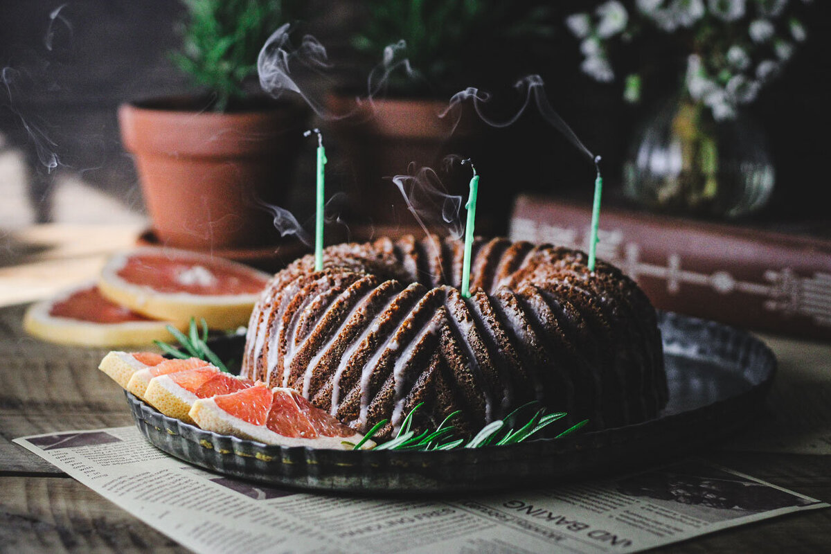 grapefruit & rosemary bundt cake & smoke