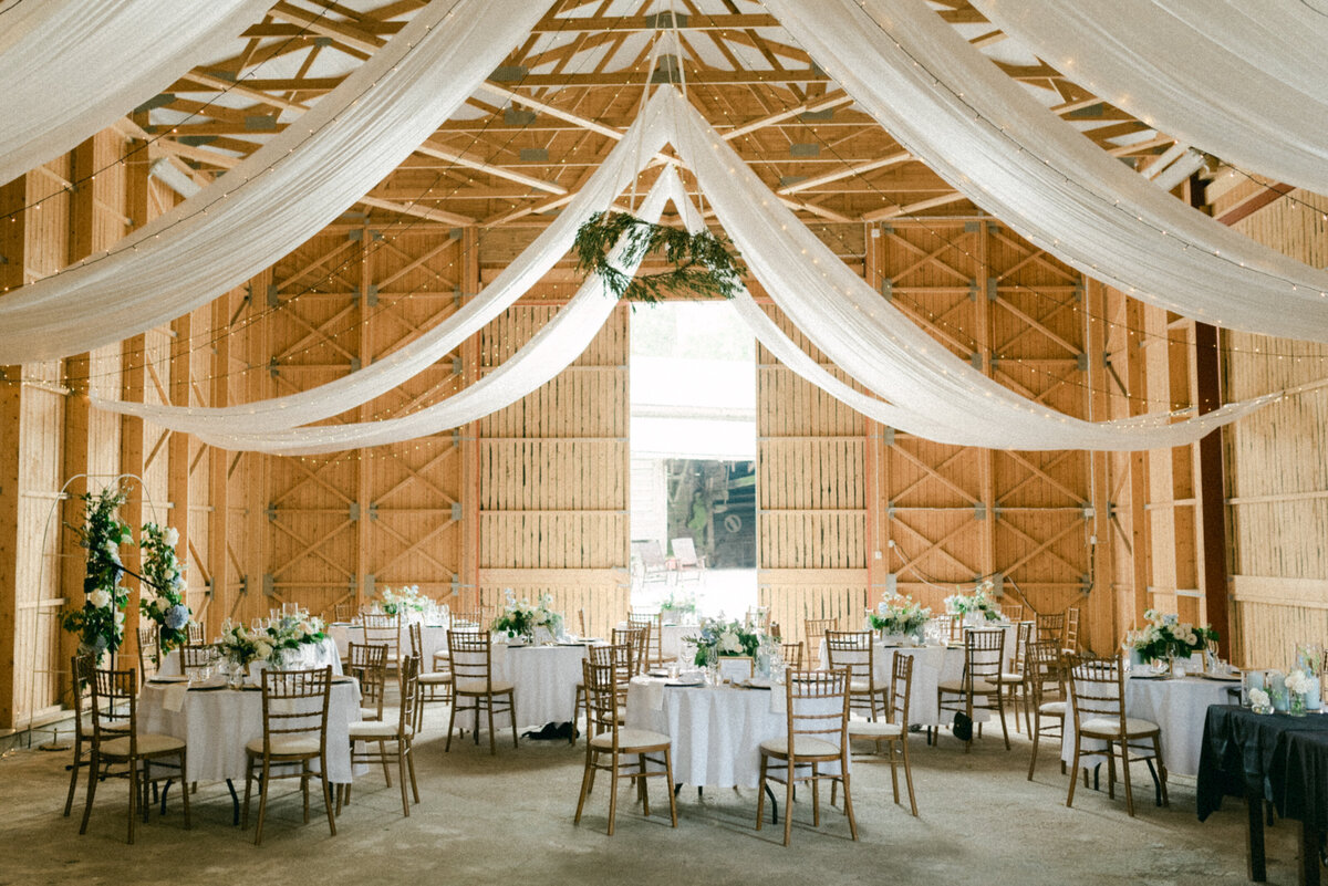 A decorated wedding venue photographed by wedding photographer Hannika Gabrielsson.