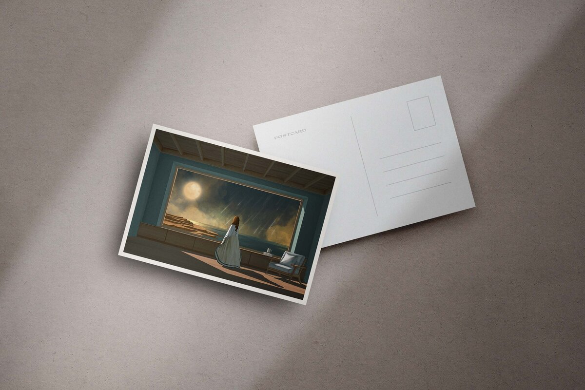 Digital illustration - Perseids Meteor shower postcard mockup