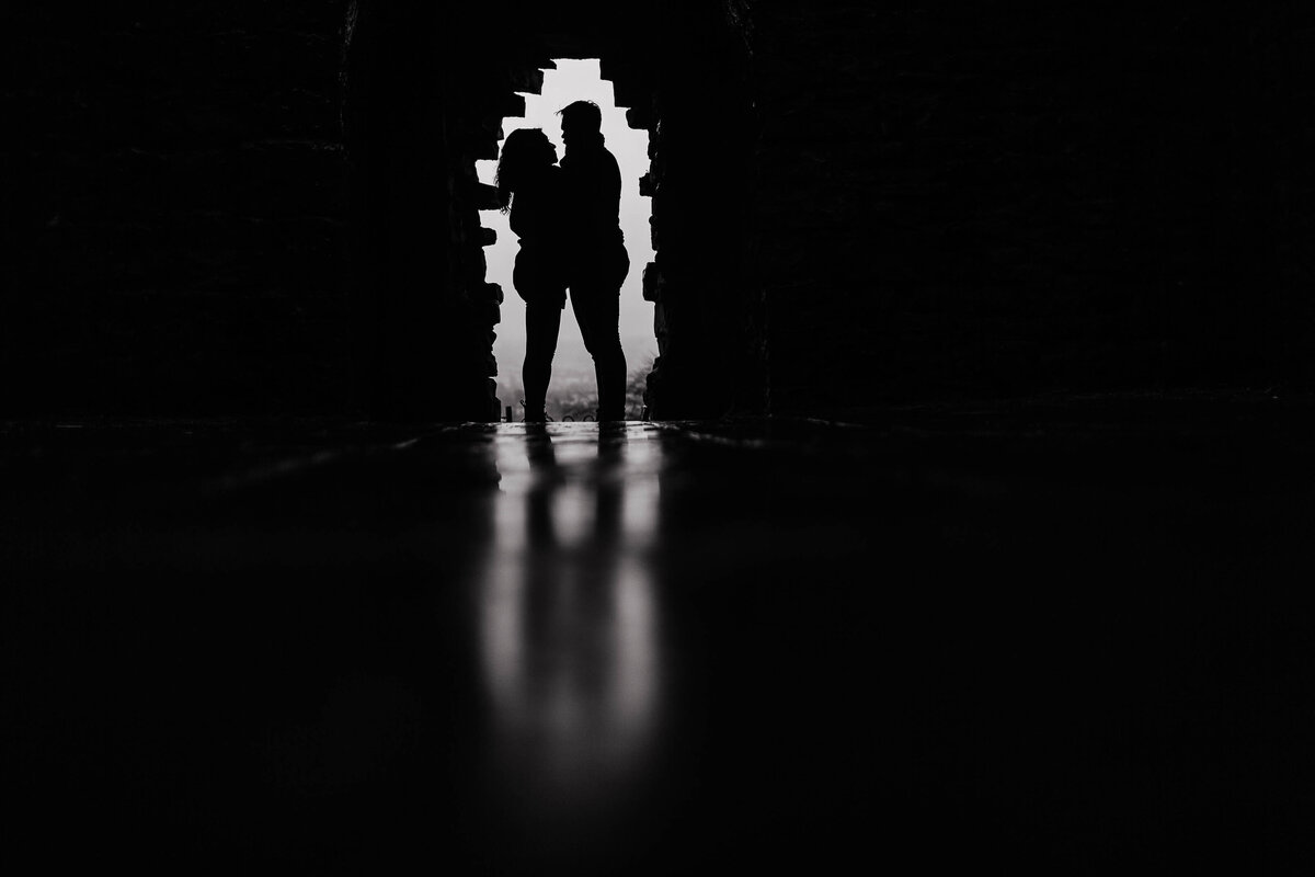 A silhouette of a couple during their pre wedding photo shoot in Manchester