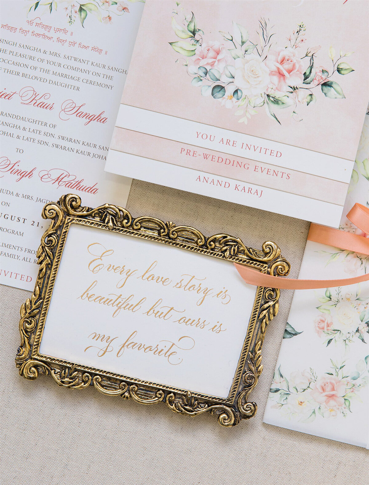 Blush florals vellum & tassel wedding invitation 5