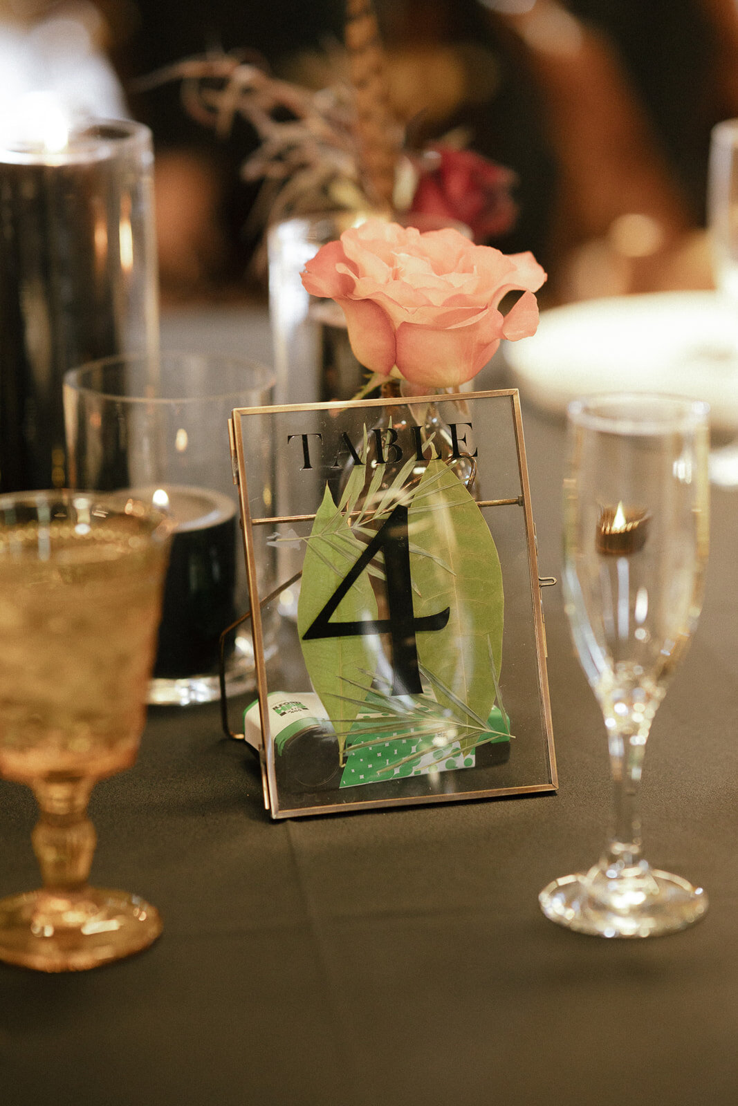Dried leaf pressed table number.