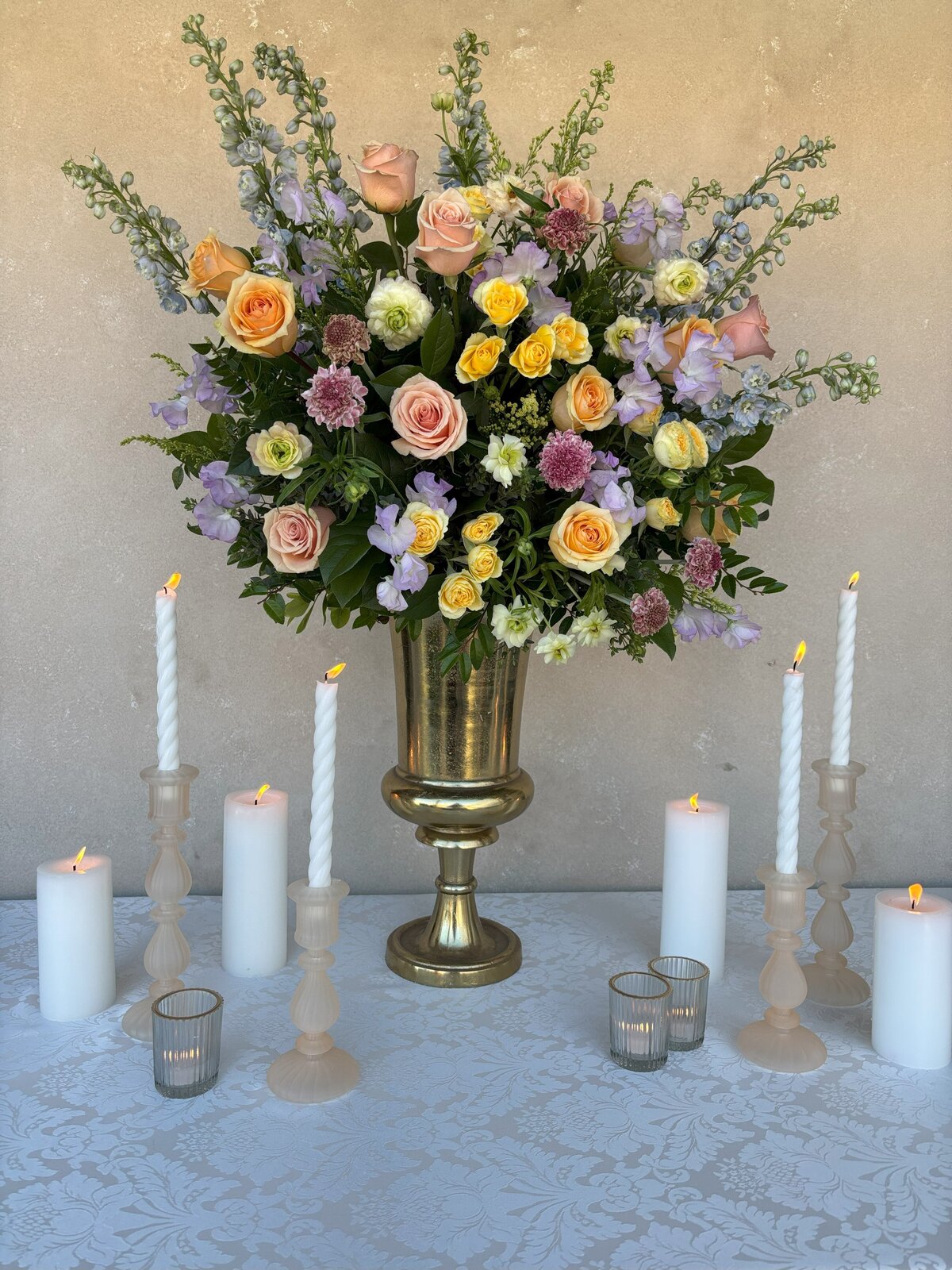 entrance spring floral arrangement lush candles 7