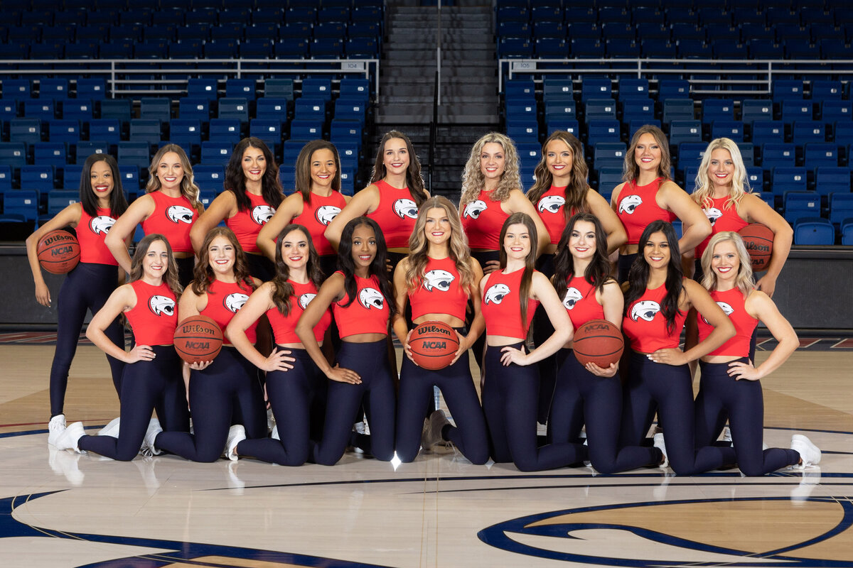 Group photo of the University of South Alabama's prowlers dance team in Mobile, Alabama.