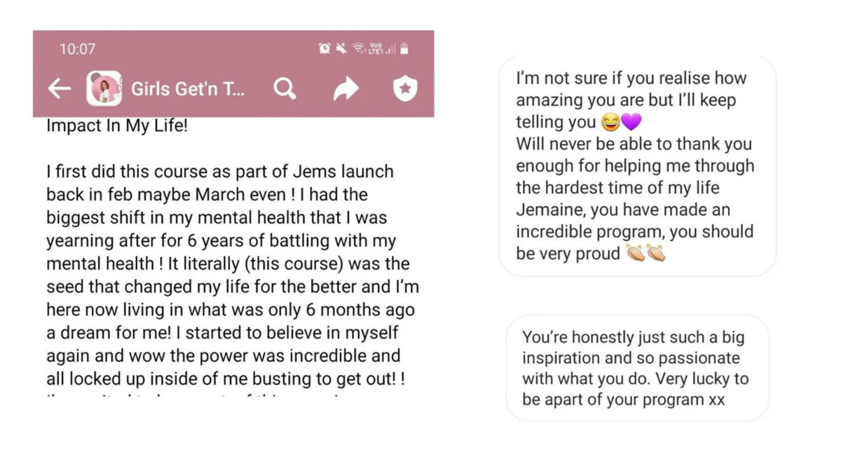 Life changing testimonials from Coaching and programs with Jemaine Finlay.