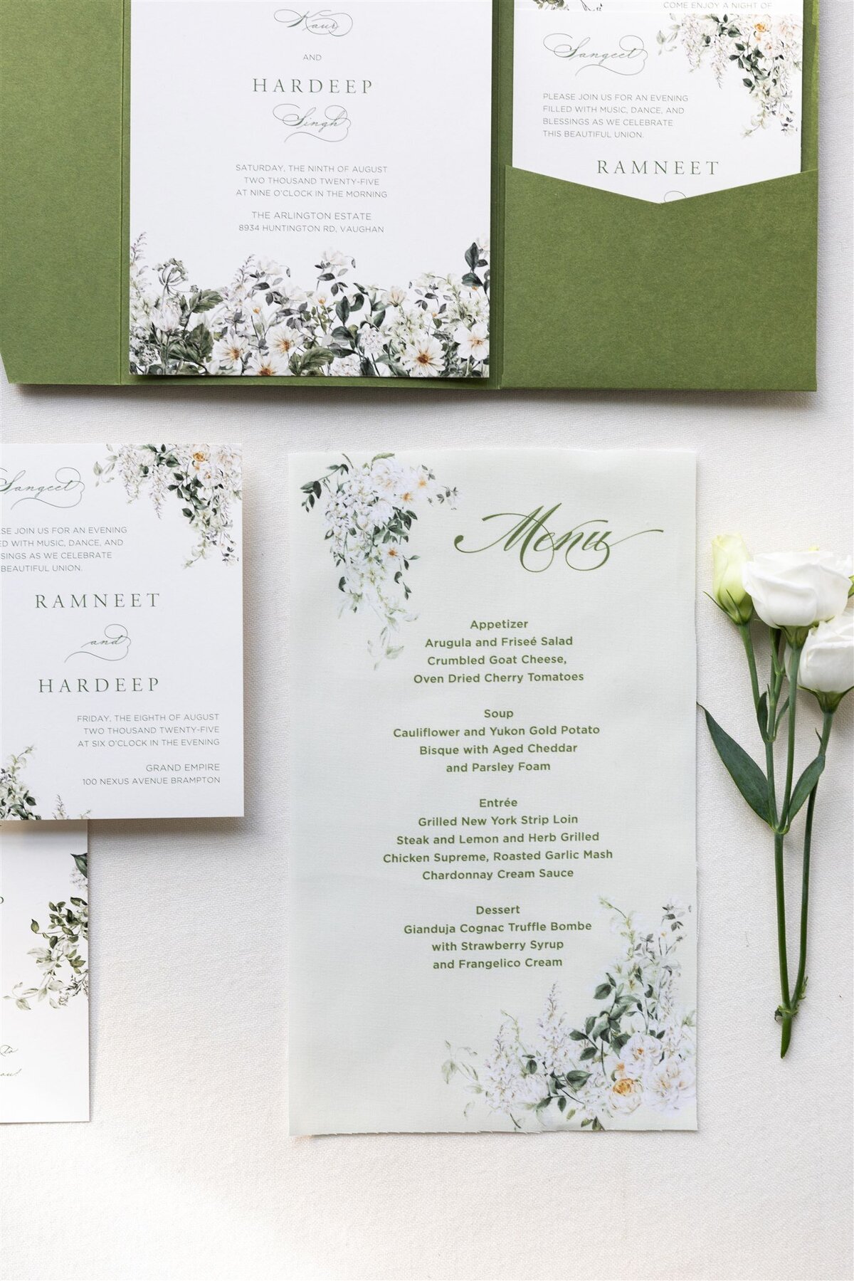 Green pocket fold wedding invitation 4