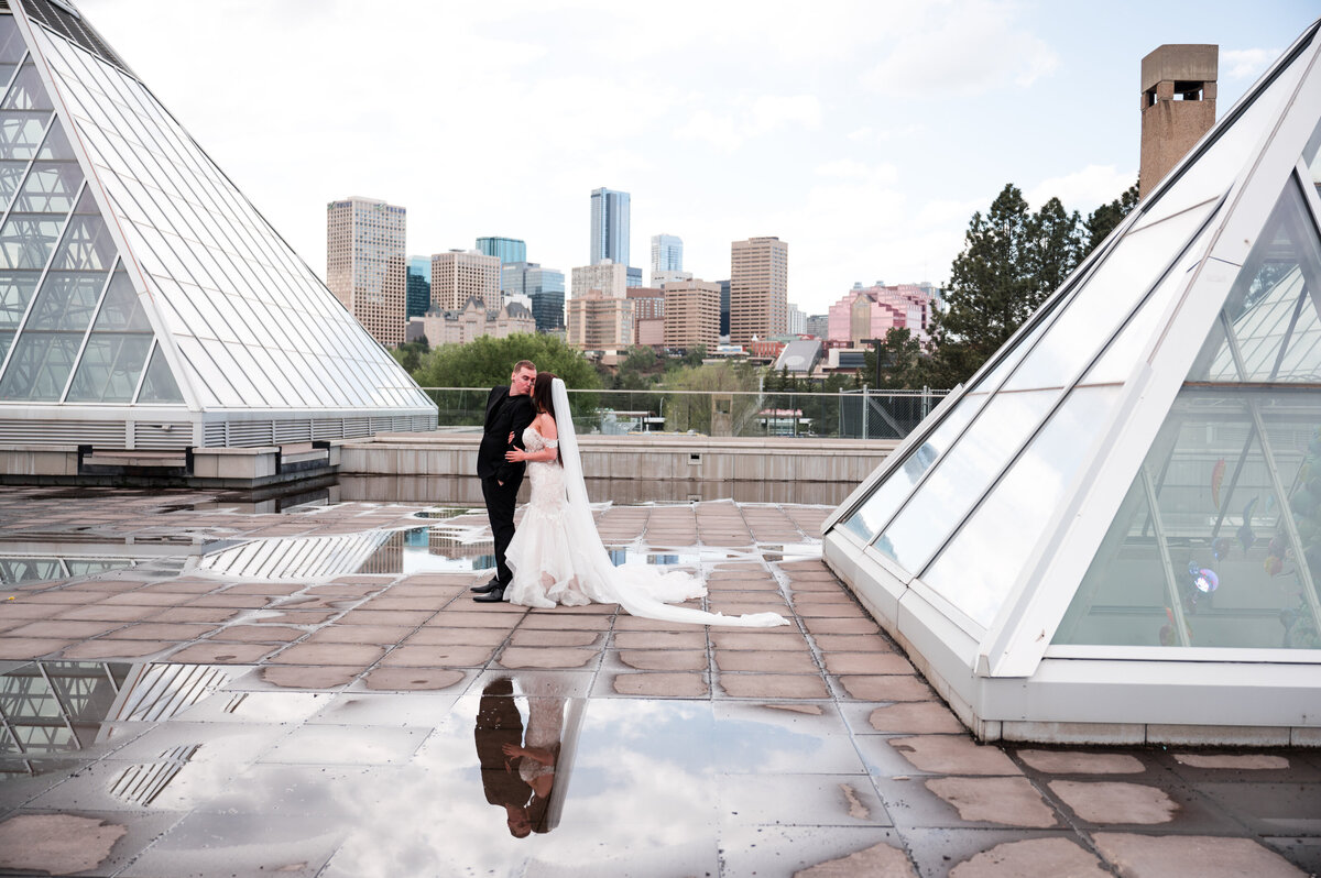 wedding couple at the Muttart Conservatory in Edmonton, Alberta