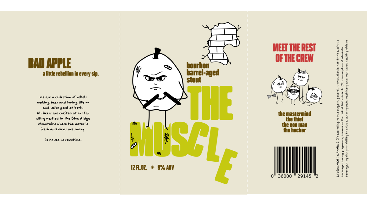 label mockup for bad apple beer can for the apple character the muscle