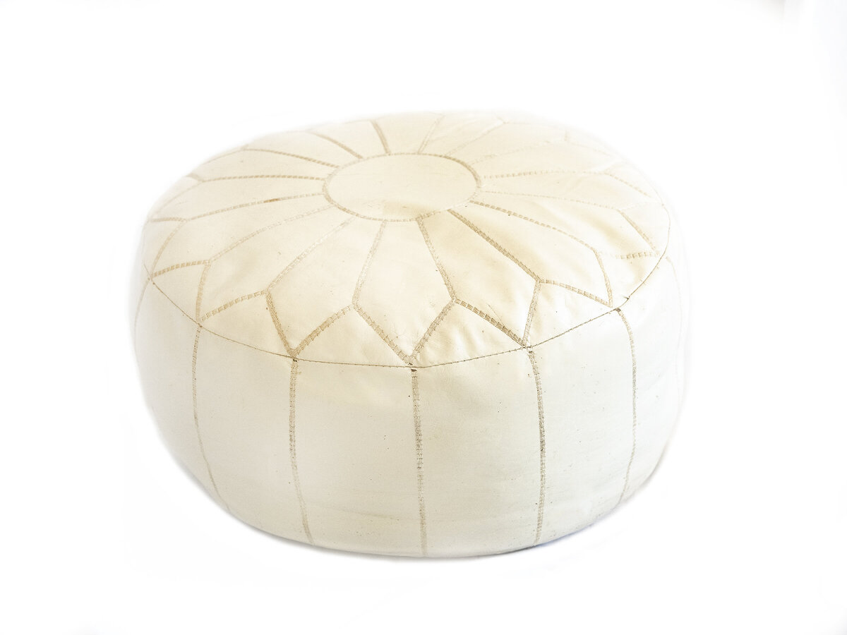 Ivory Faux Leather Pouffe