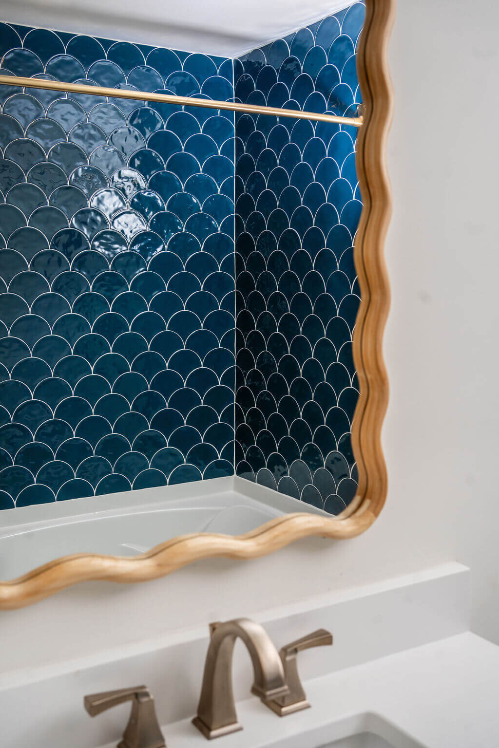 sweet southern home mid mod blue tiled bathroom