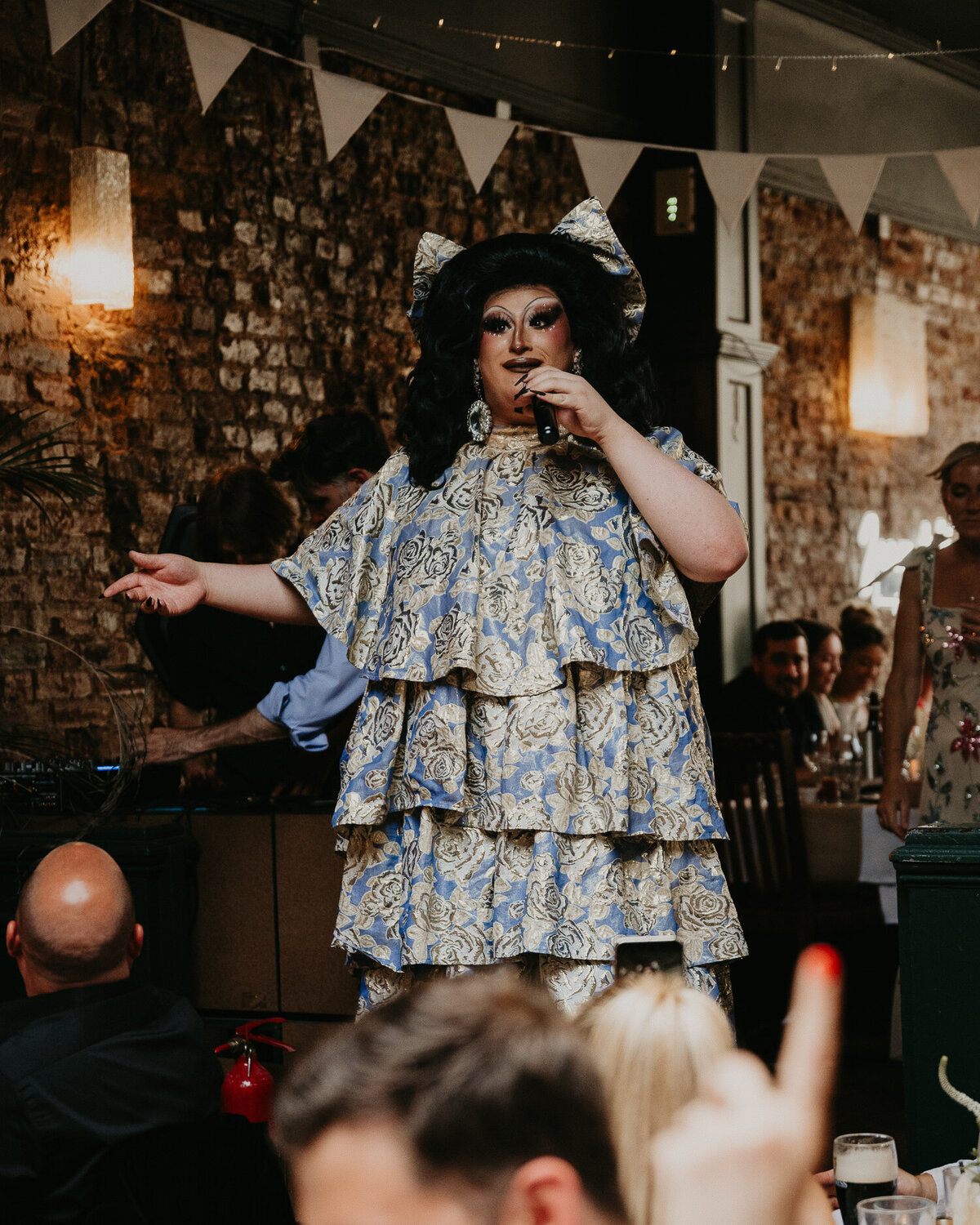 Drag queen at a London wedding reception. 