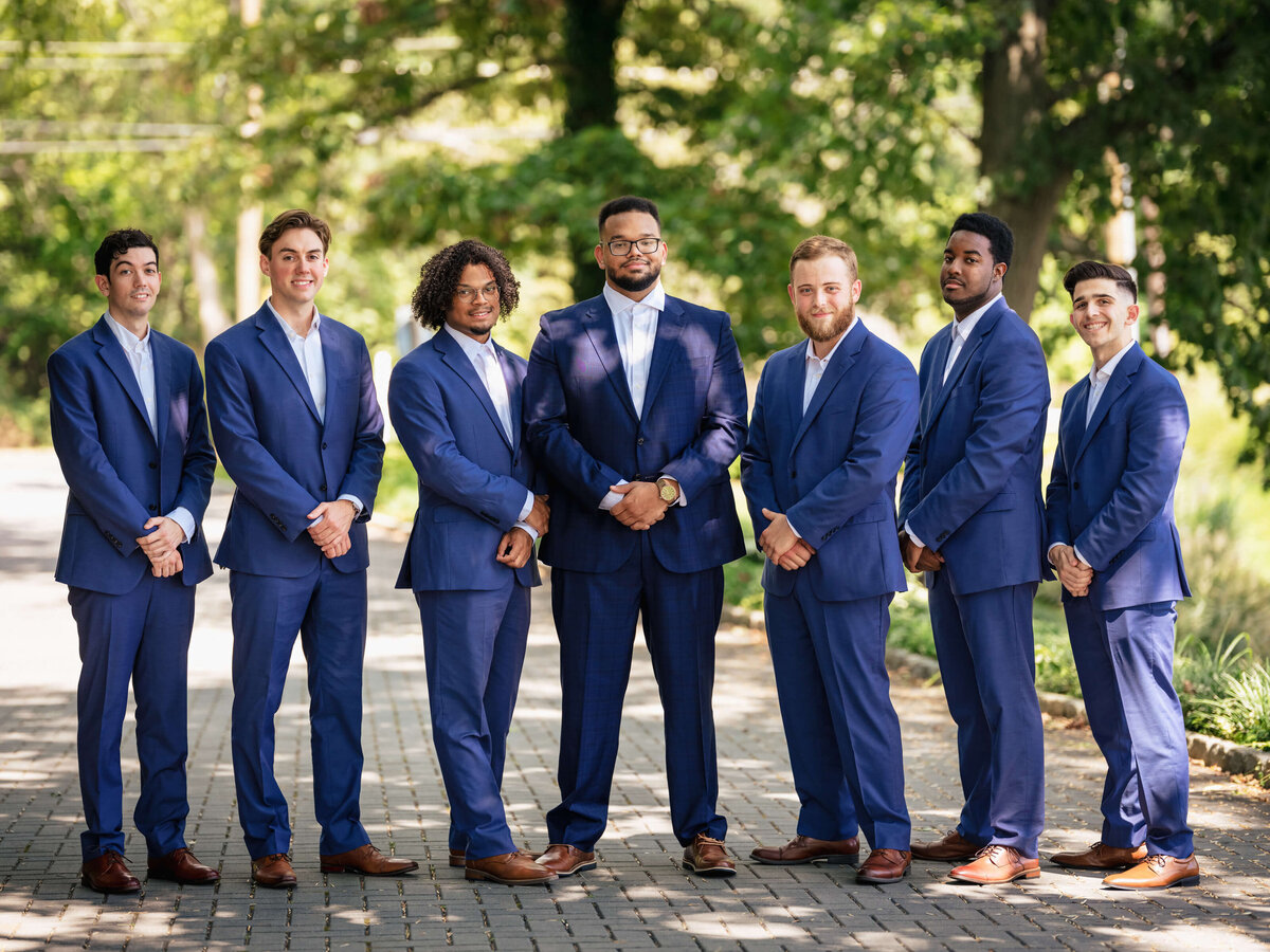 Blue Groomsmen Suit & White Tie