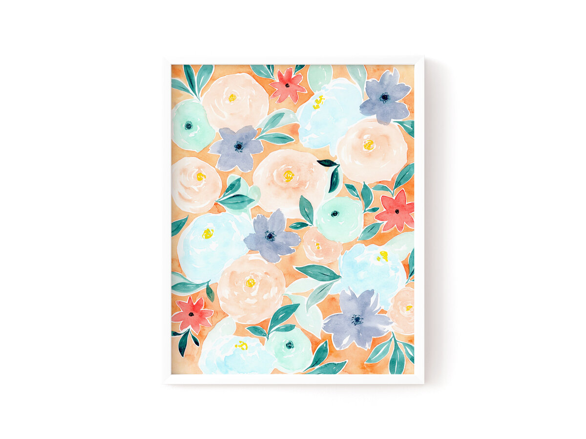 print-watercolor-oragne-floral-pattern-frame