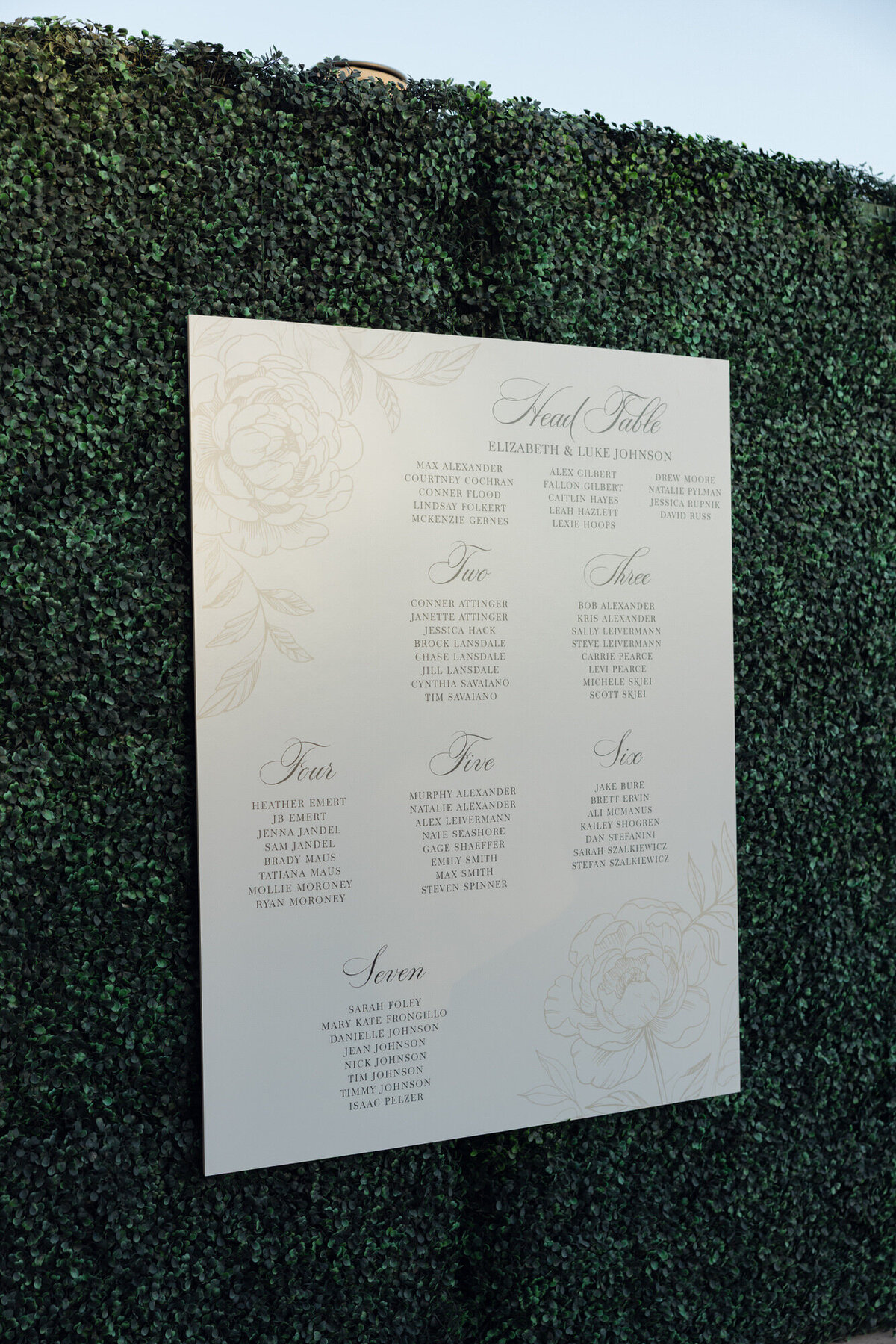 Custom seating chart at wedding in Paradise Valley