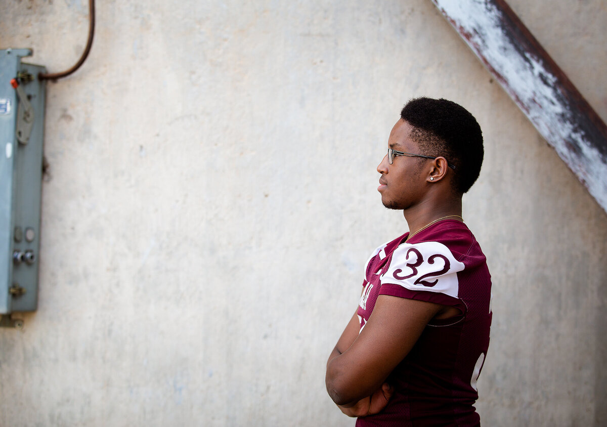 African american senior football player