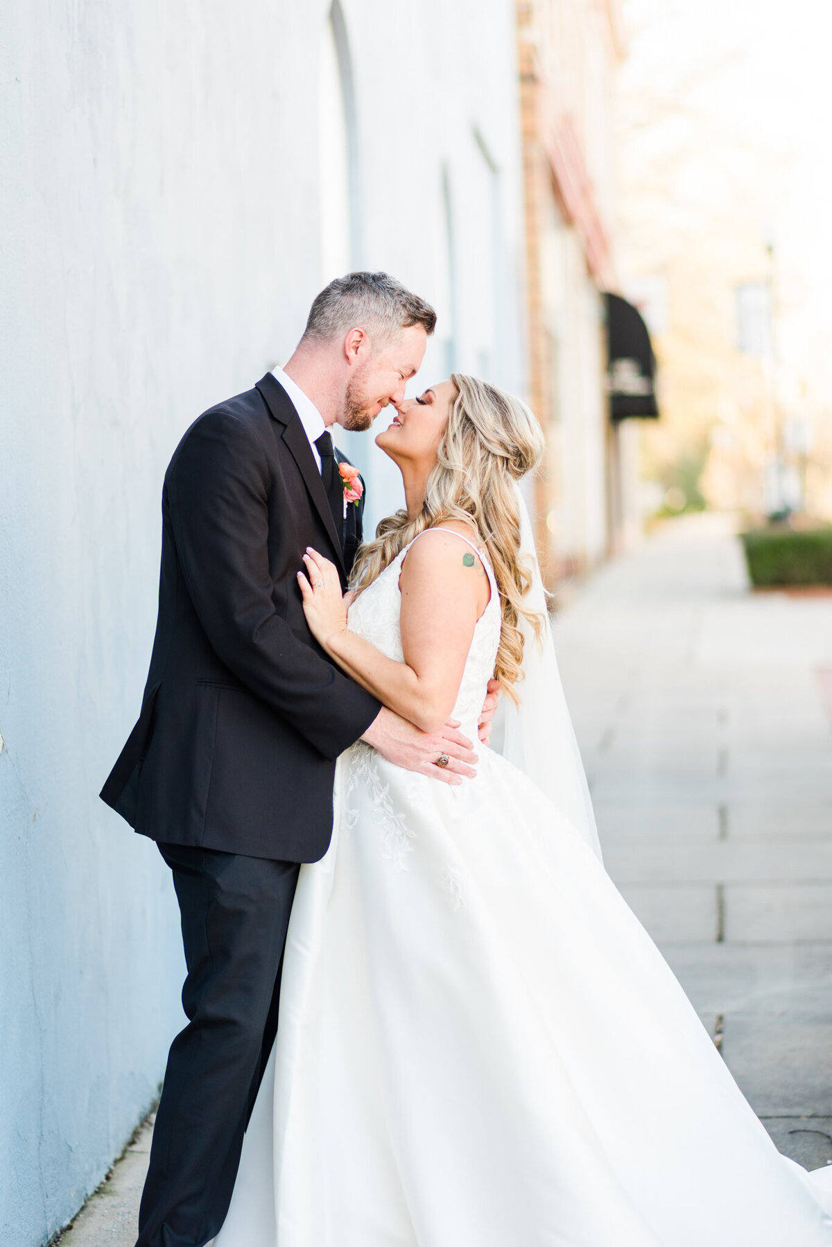 Bride and groom in downtown Wilmington, NC