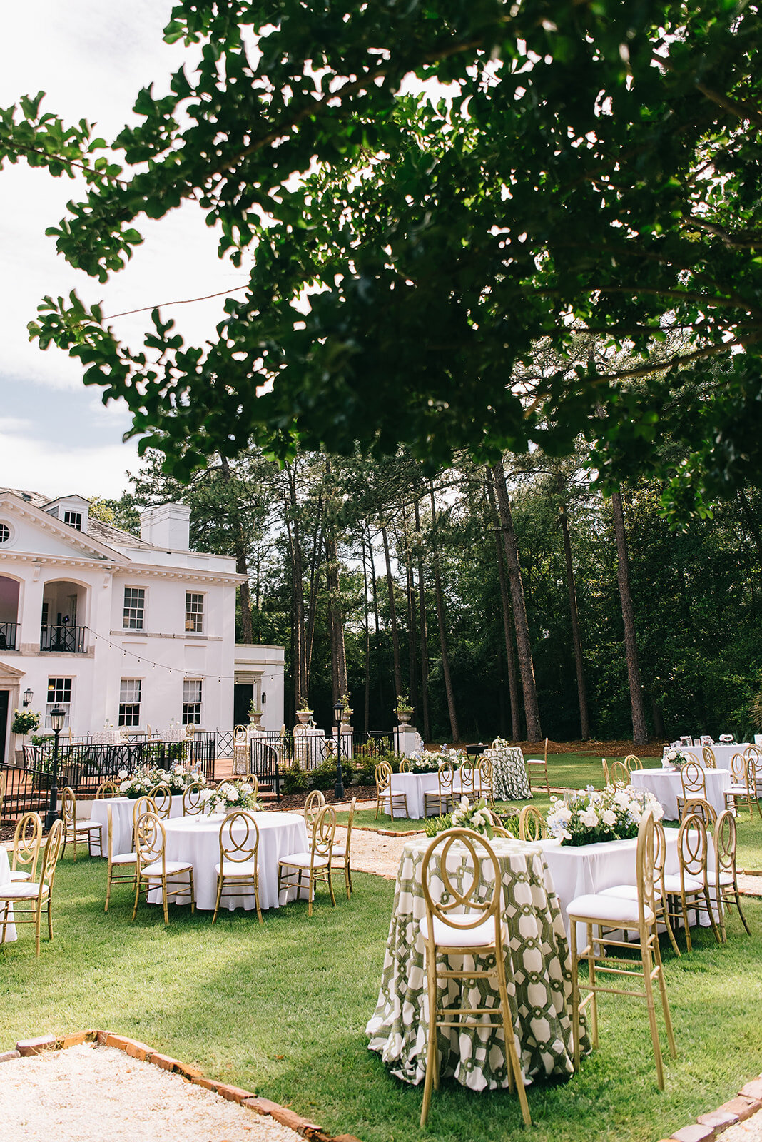 White and blue reception florals designed by Abby Grace Florals at Greenville SC wedding