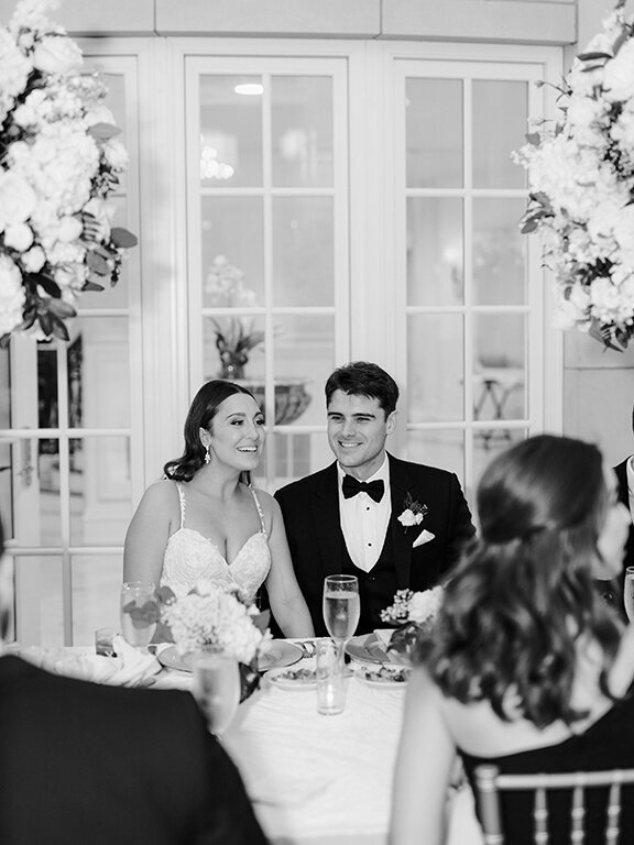 Bride and groom black and white shot at luxury wedding at The Olana, Dallas