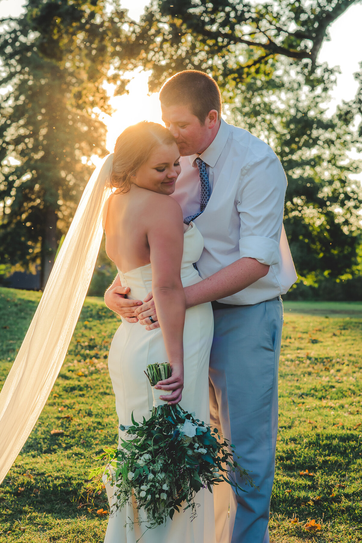 sunshine on bride and groom