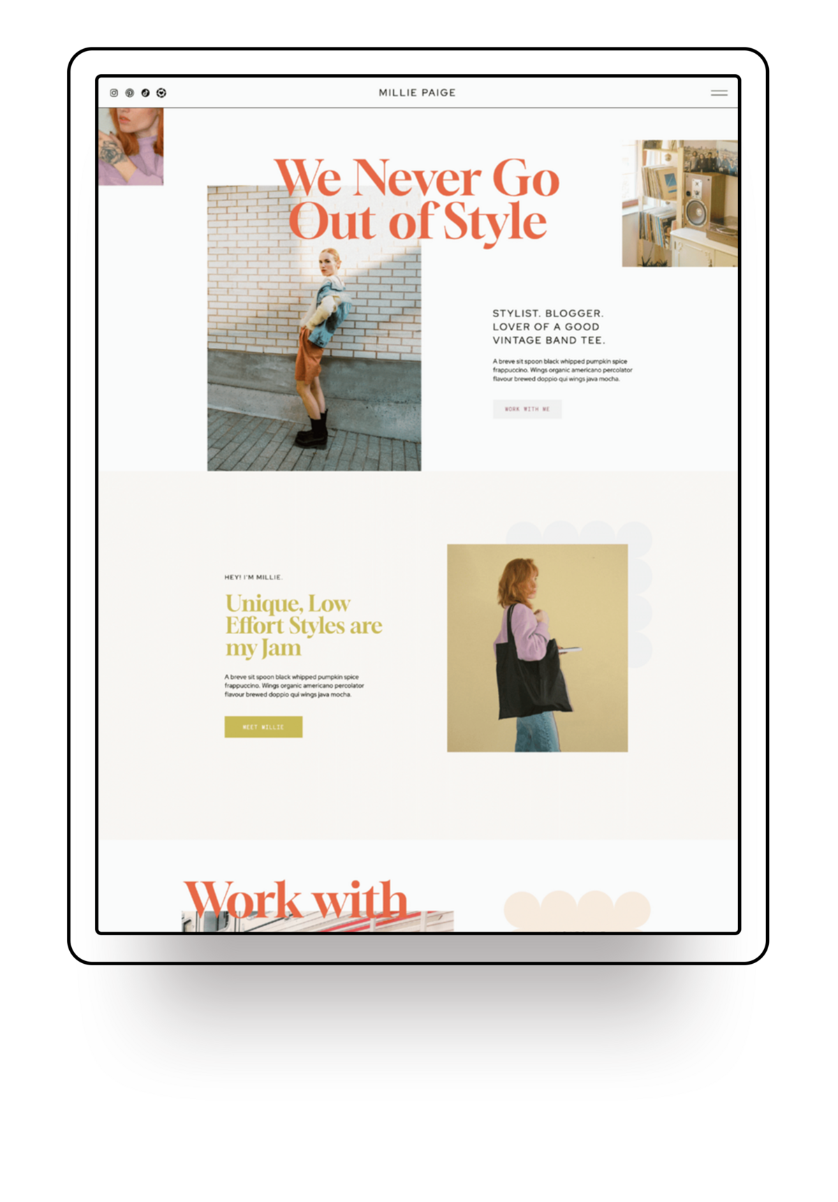 Showit Website template offered for template customisation services Palme Design Co