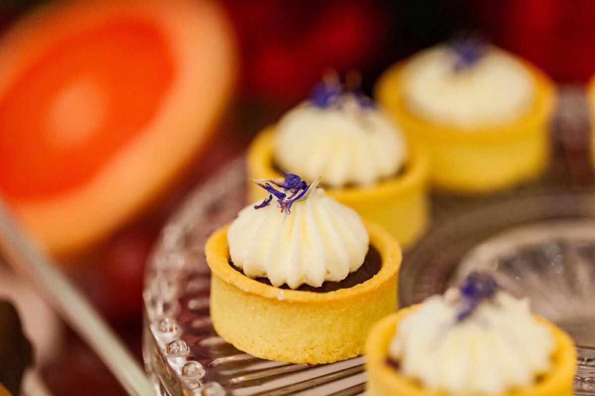 mini Chocolate tarts on glass plate