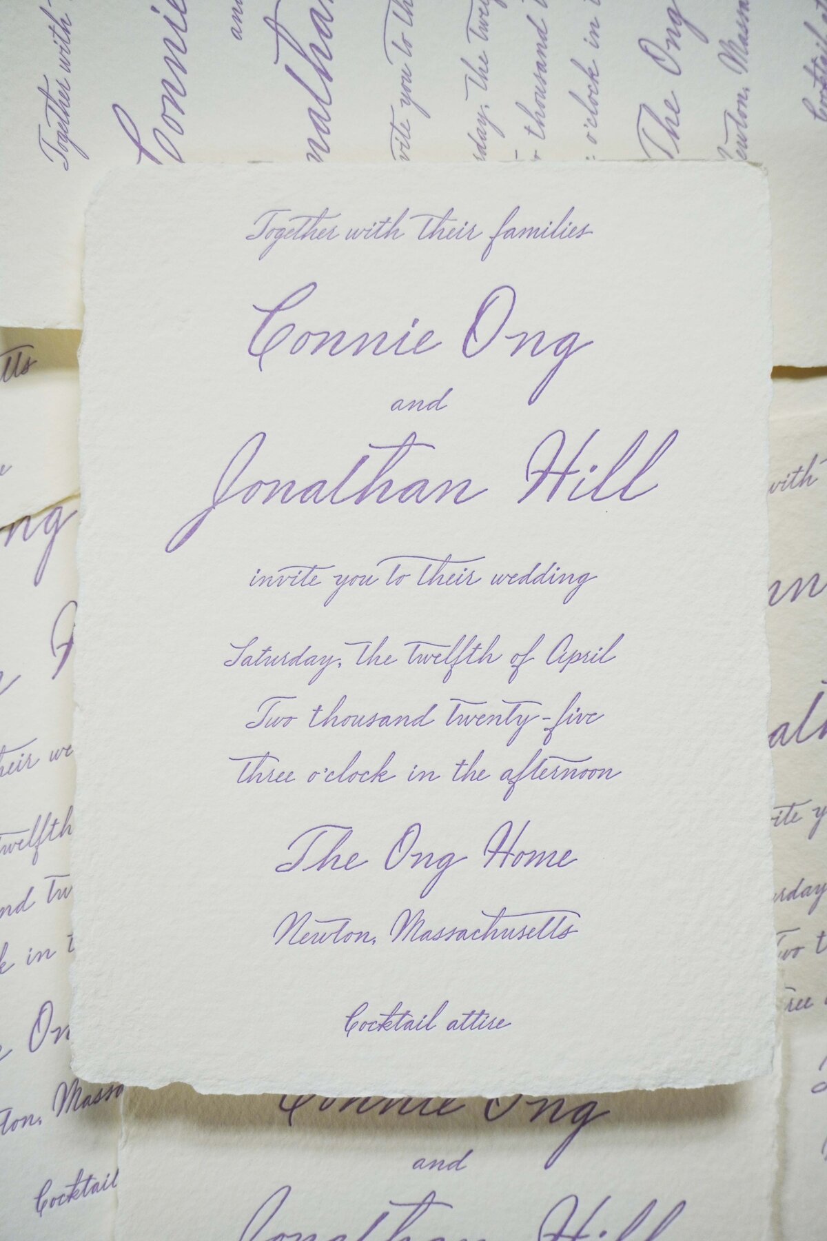 Boston wedding invitation calligraphy letterpress