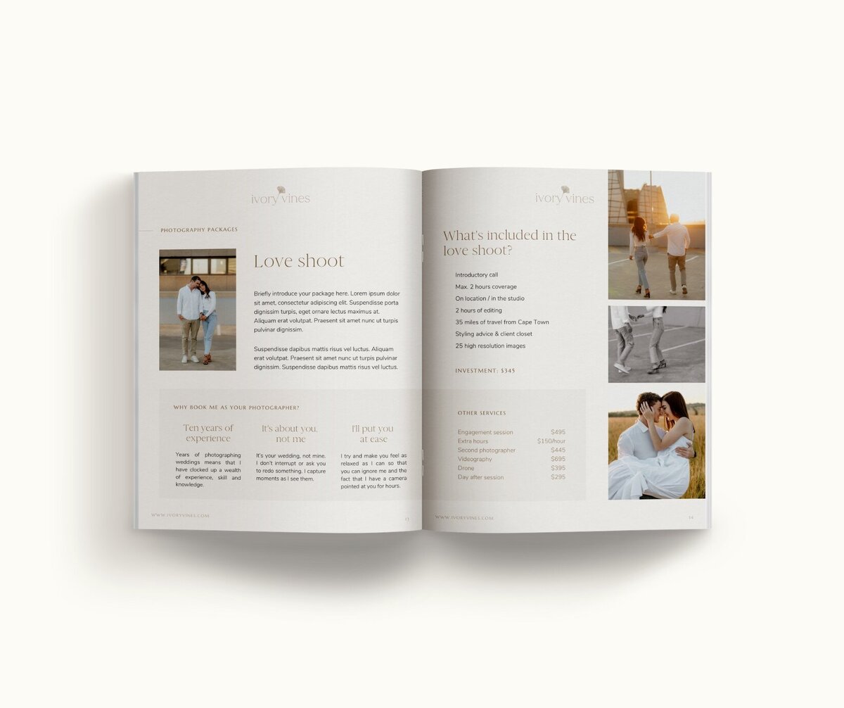 Neutral pricing guide template for photographers Ivory Vines  9