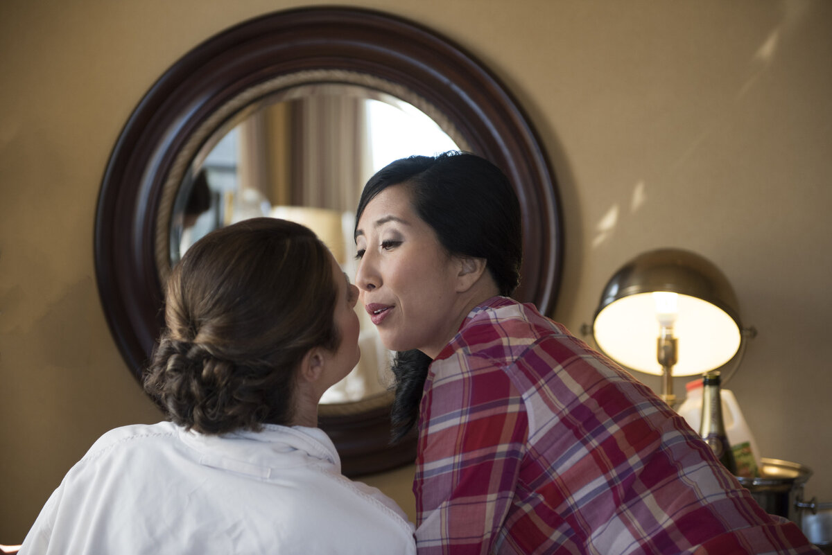 A couple about to kiss
