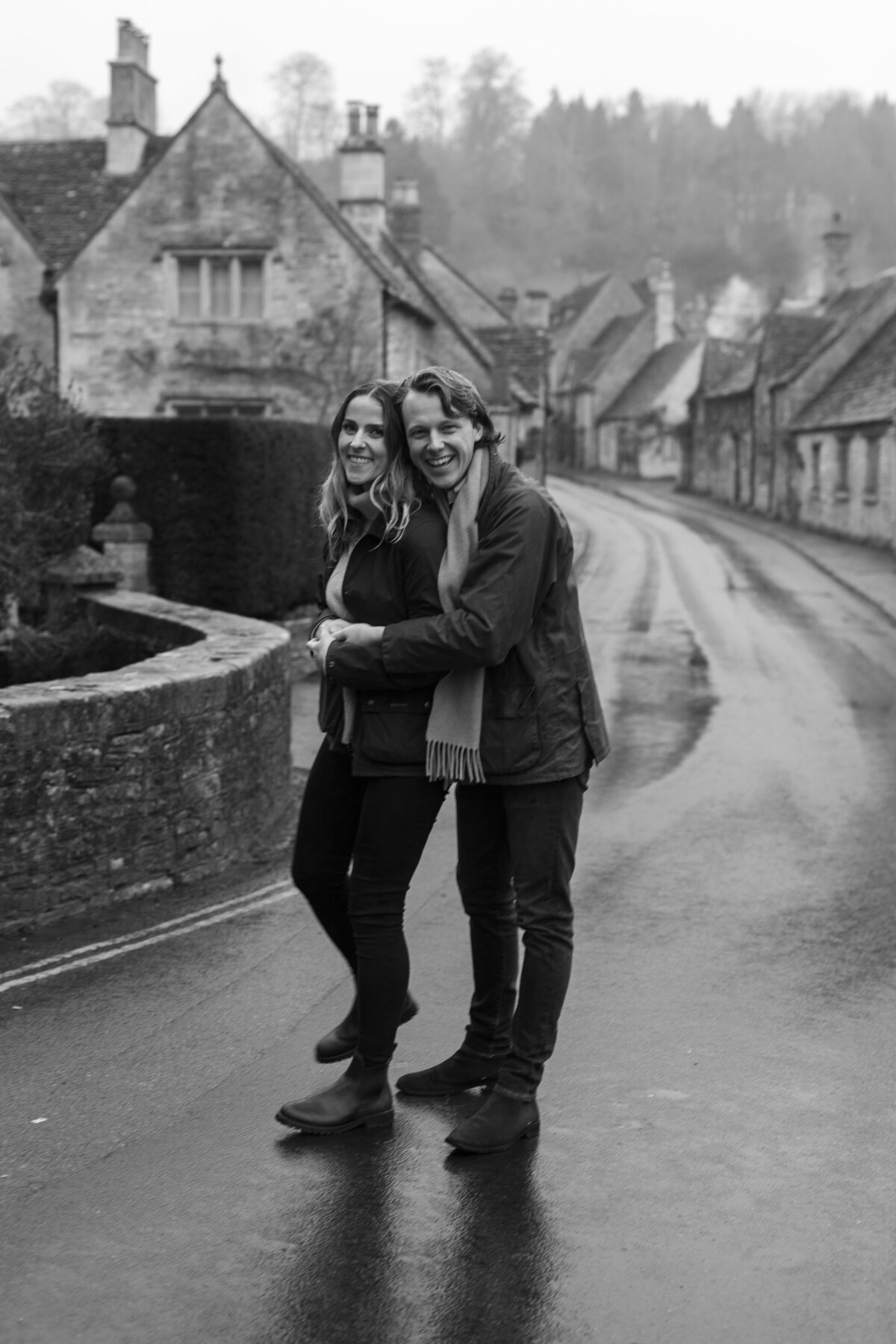 Engagement portraits in Castle Combe, Cotswolds