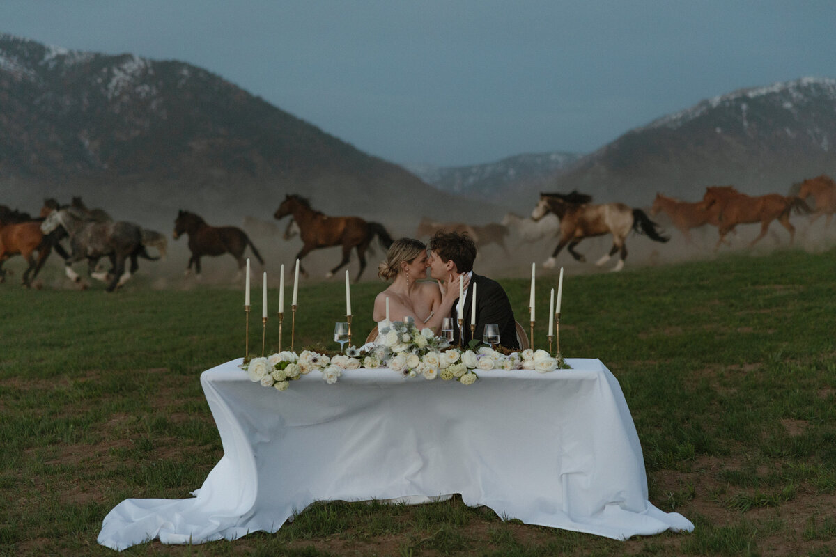 Couple eloping at a private horse ranch in Jackson Hole, Wyoming