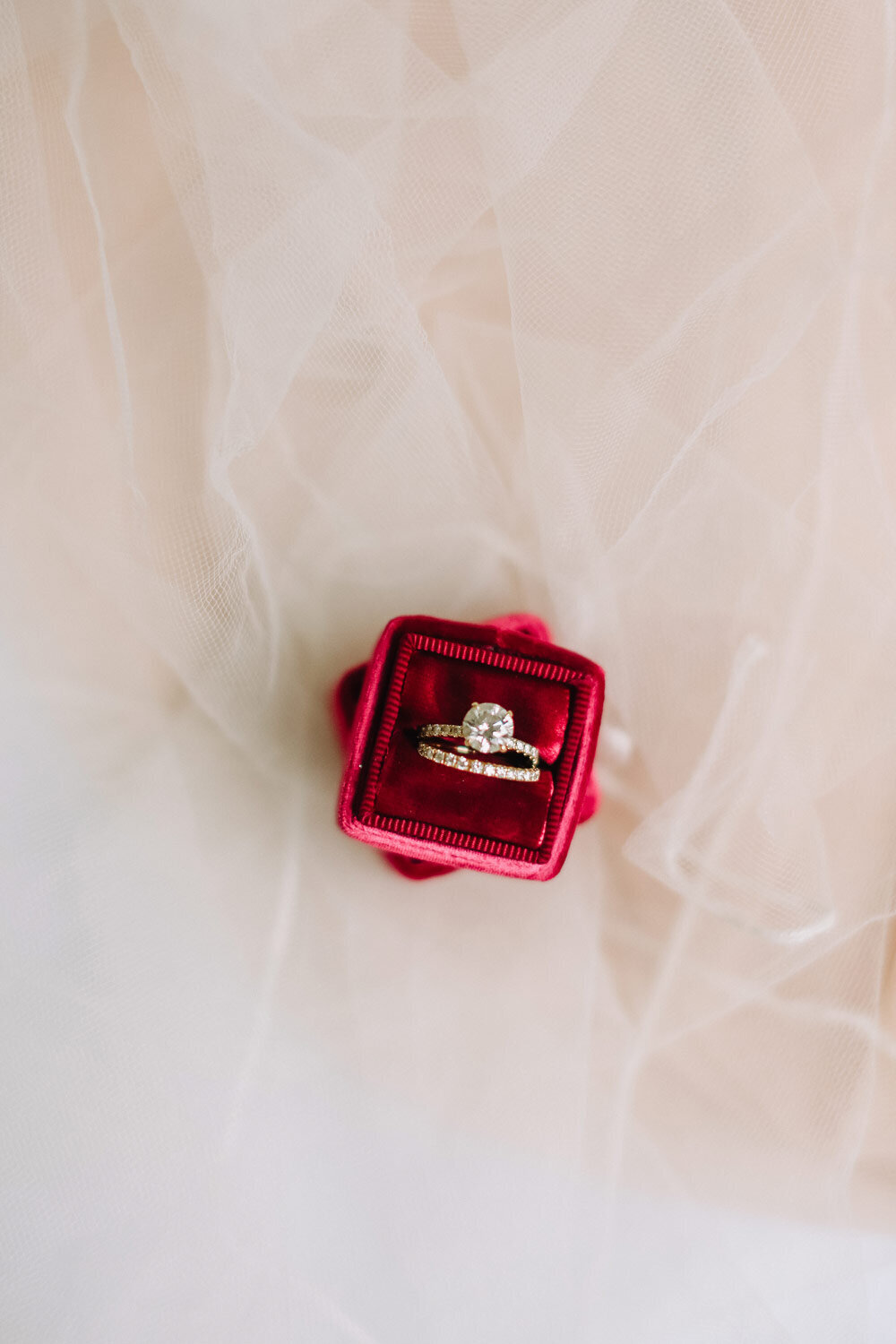 Bride's ring details in a magenta box
