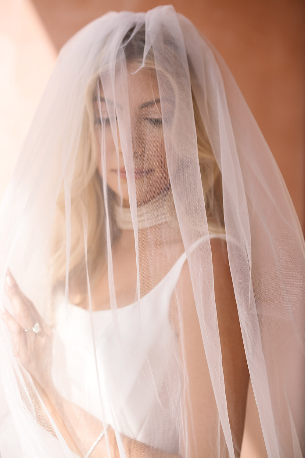 modern portrait of bride behind veil